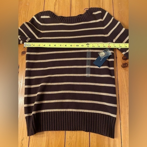 Jones New York Women's Sweater Roll Up Button Boat Brown Stripe Size Small. NWT - Picture 13 of 14
